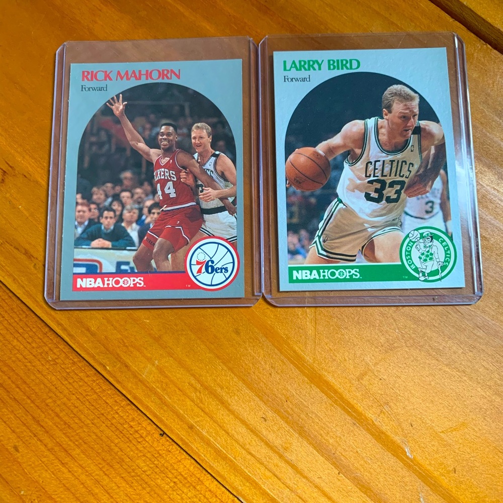 Larry Bird two classic rare 1990 NBA HOOPS cards. Perfect condition.